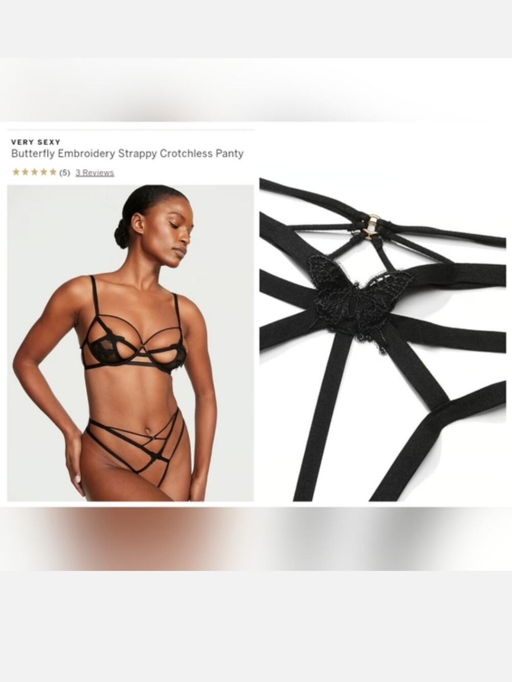 Victoria's secret VERY SEXY Butterfly Embroidery Crotchless Panty MEDIUM